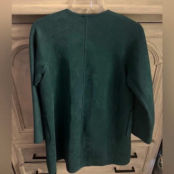 Jude Connally Faux Suede Emerald Green Long Open Front Birdie Jacket - Picture 9 of 9